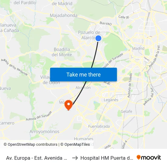 Av. Europa - Est. Avenida Europa to Hospital HM Puerta del Sur map