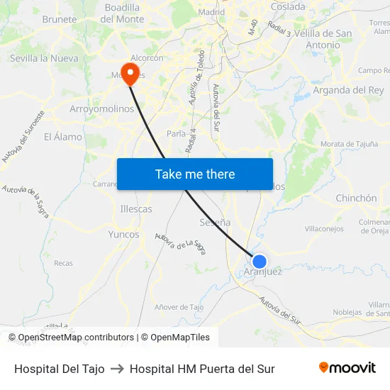 Hospital Del Tajo to Hospital HM Puerta del Sur map