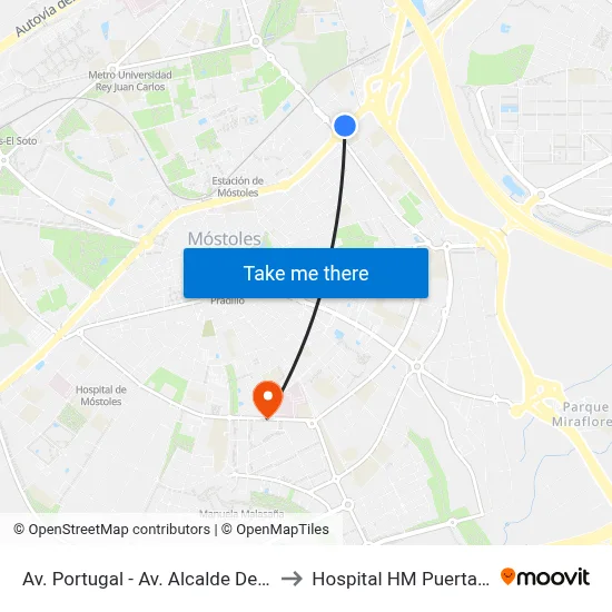 Av. Portugal - Av. Alcalde De Móstoles to Hospital HM Puerta del Sur map