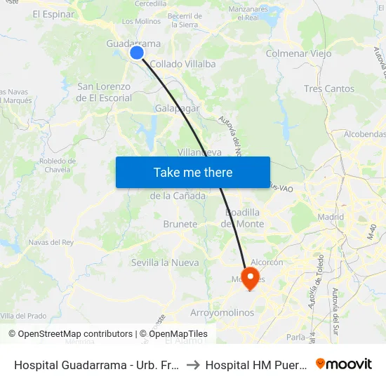 Hospital Guadarrama - Urb. Fresnos Jarosa to Hospital HM Puerta del Sur map