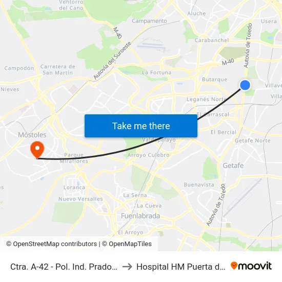 Ctra. A-42 - Pol. Ind. Prado Overa to Hospital HM Puerta del Sur map