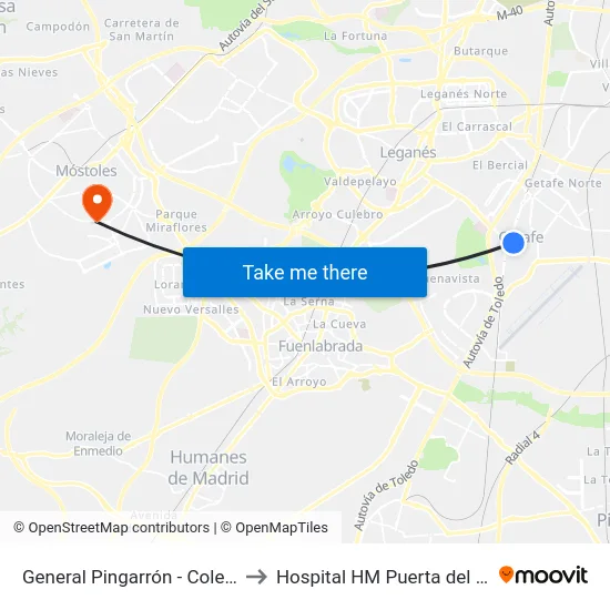 General Pingarrón - Colegio to Hospital HM Puerta del Sur map