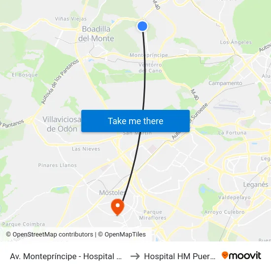 Av. Montepríncipe - Hospital Montepríncipe to Hospital HM Puerta del Sur map