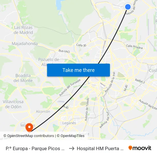 P.º Europa - Parque Picos De Olite to Hospital HM Puerta del Sur map