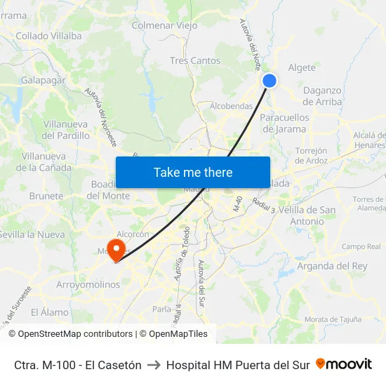 Ctra. M-100 - El Casetón to Hospital HM Puerta del Sur map