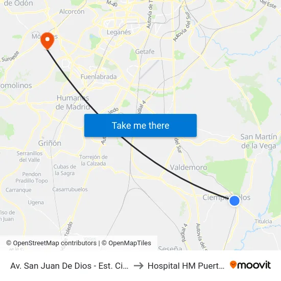 Av. San Juan De Dios - Est. Ciempozuelos to Hospital HM Puerta del Sur map