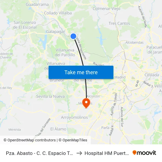 Pza. Abasto - C. C. Espacio Torrelodones to Hospital HM Puerta del Sur map