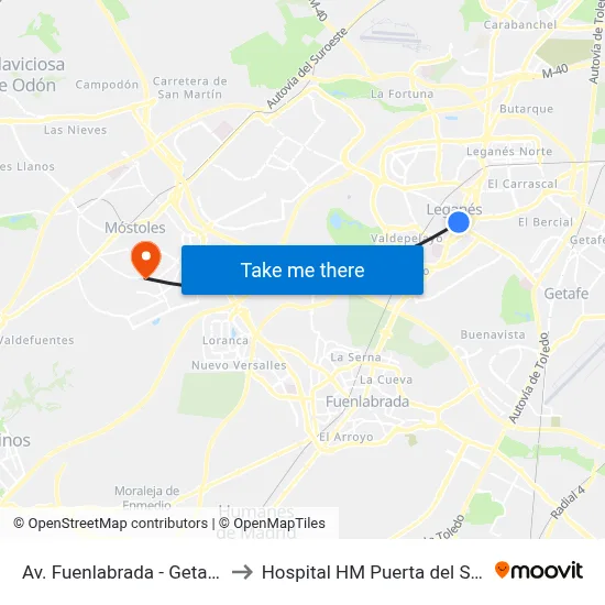 Av. Fuenlabrada - Getafe to Hospital HM Puerta del Sur map
