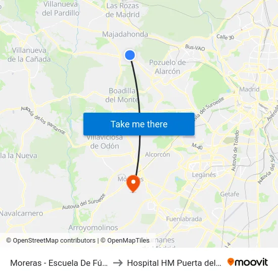 Moreras - Escuela De Fútbol to Hospital HM Puerta del Sur map
