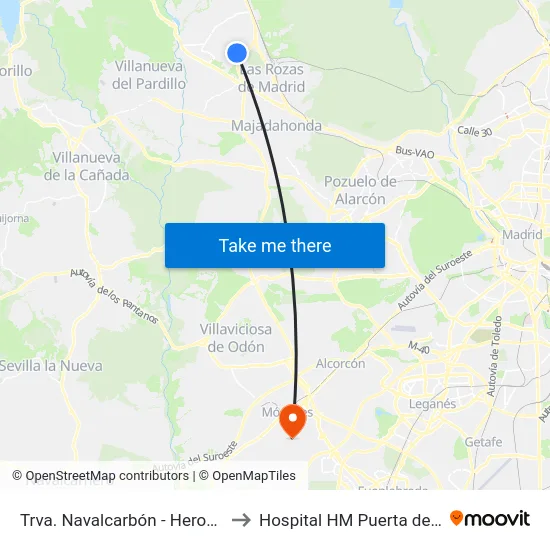 Trva. Navalcarbón - Heron City to Hospital HM Puerta del Sur map