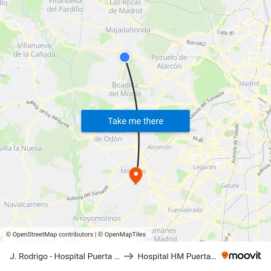 J. Rodrigo - Hospital Puerta De Hierro to Hospital HM Puerta del Sur map