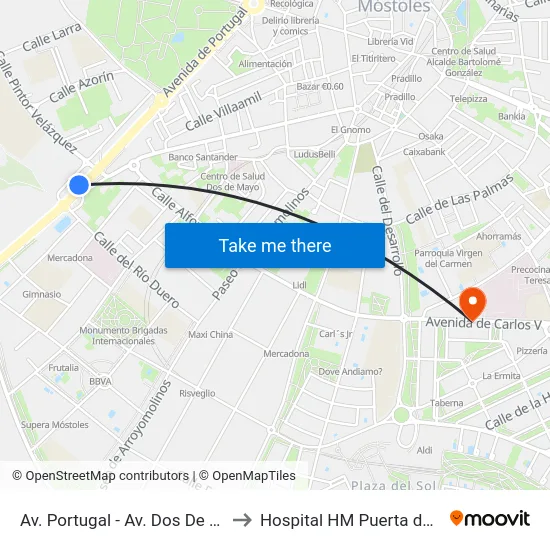 Av. Portugal - Av. Dos De Mayo to Hospital HM Puerta del Sur map