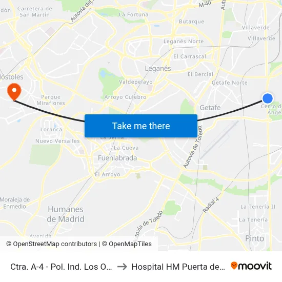 Ctra. A-4 - Pol. Ind. Los Olivos to Hospital HM Puerta del Sur map