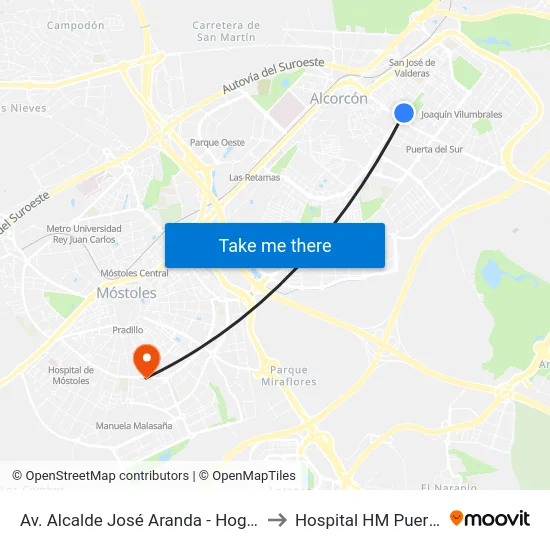 Av. Alcalde José Aranda - Hogar Pensionista to Hospital HM Puerta del Sur map