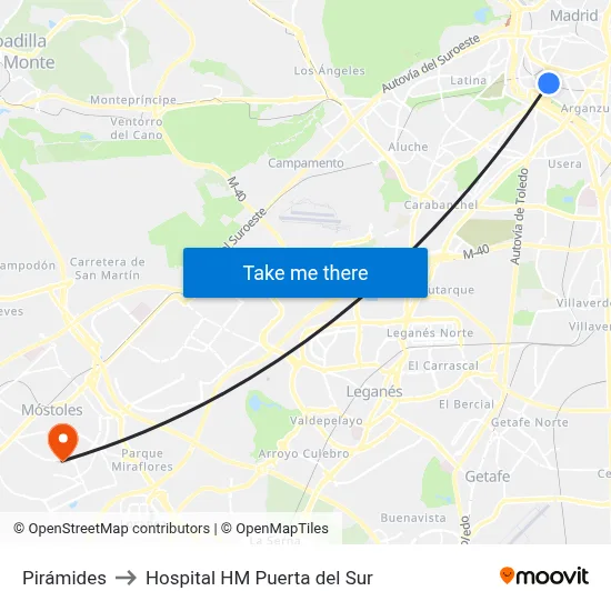 Pirámides to Hospital HM Puerta del Sur map