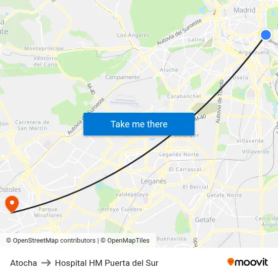 Atocha to Hospital HM Puerta del Sur map