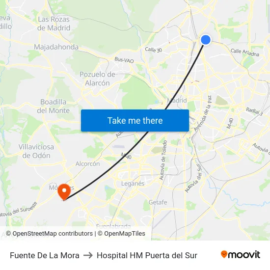 Fuente De La Mora to Hospital HM Puerta del Sur map