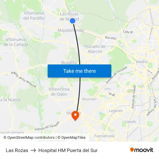 Las Rozas to Hospital HM Puerta del Sur map