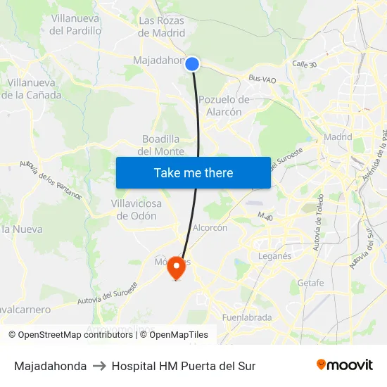 Majadahonda to Hospital HM Puerta del Sur map