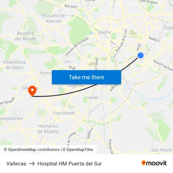 Vallecas to Hospital HM Puerta del Sur map