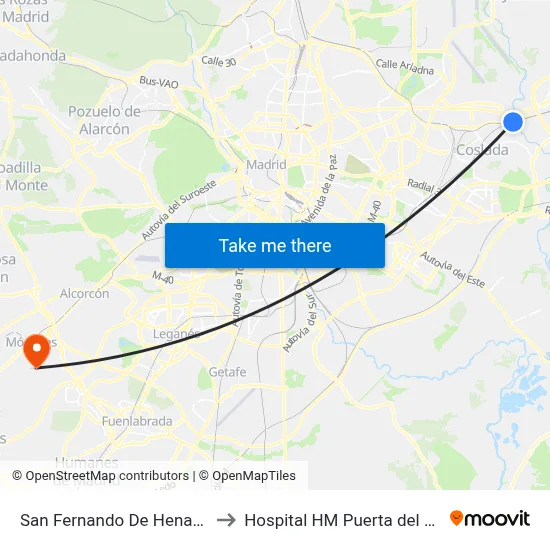 San Fernando De Henares to Hospital HM Puerta del Sur map