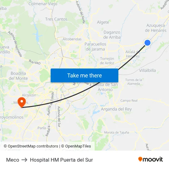 Meco to Hospital HM Puerta del Sur map