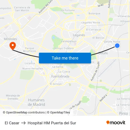 El Casar to Hospital HM Puerta del Sur map