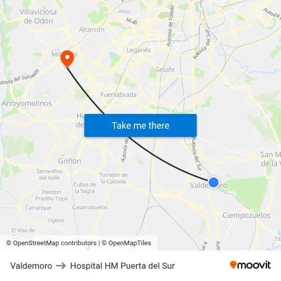 Valdemoro to Hospital HM Puerta del Sur map