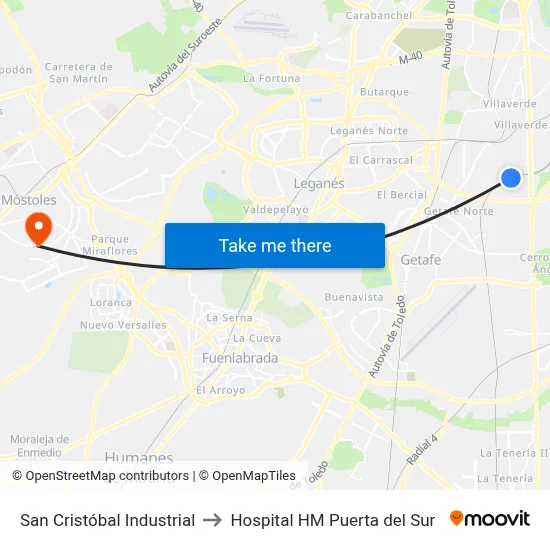 San Cristóbal Industrial to Hospital HM Puerta del Sur map