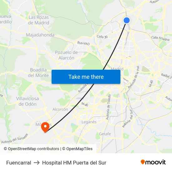 Fuencarral to Hospital HM Puerta del Sur map