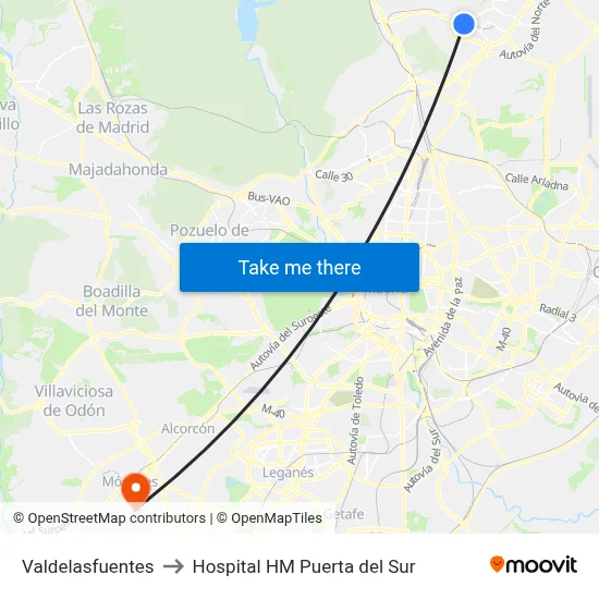 Valdelasfuentes to Hospital HM Puerta del Sur map