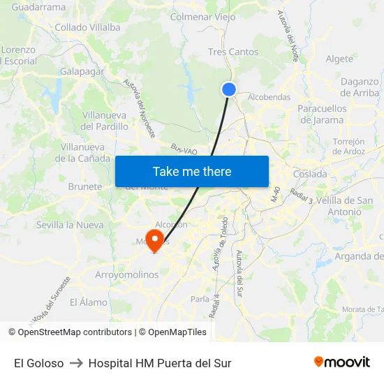 El Goloso to Hospital HM Puerta del Sur map