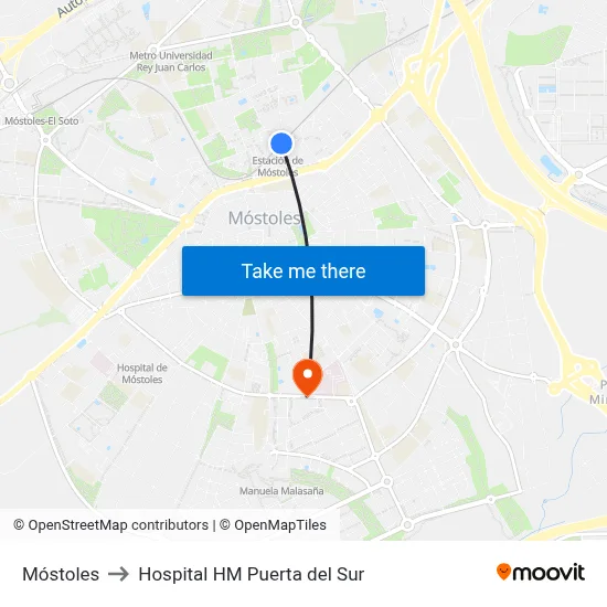 Móstoles to Hospital HM Puerta del Sur map