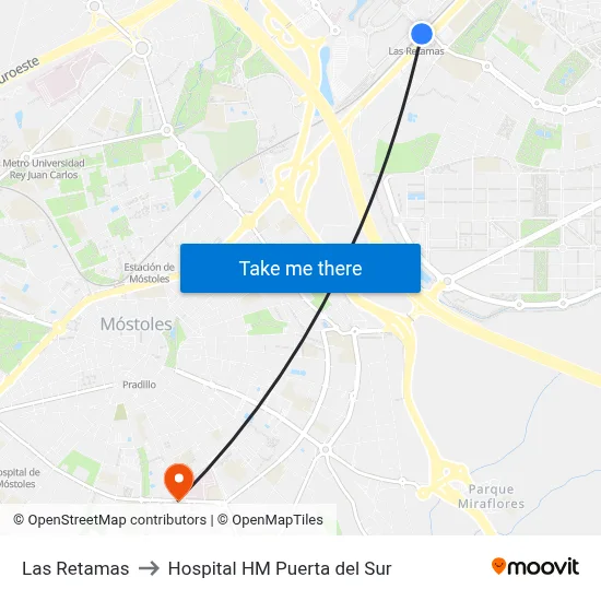 Las Retamas to Hospital HM Puerta del Sur map