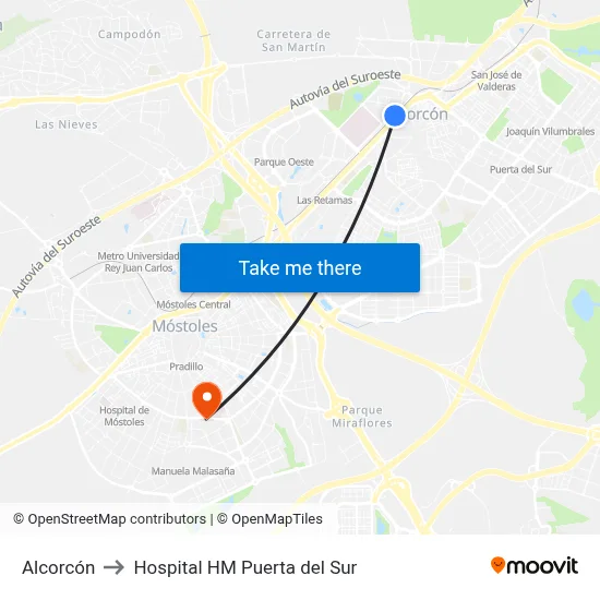Alcorcón to Hospital HM Puerta del Sur map