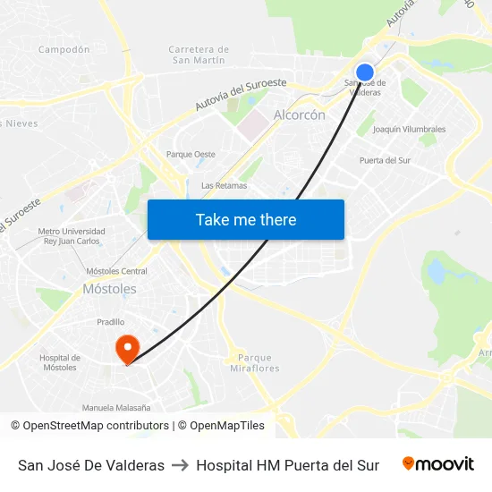 San José De Valderas to Hospital HM Puerta del Sur map