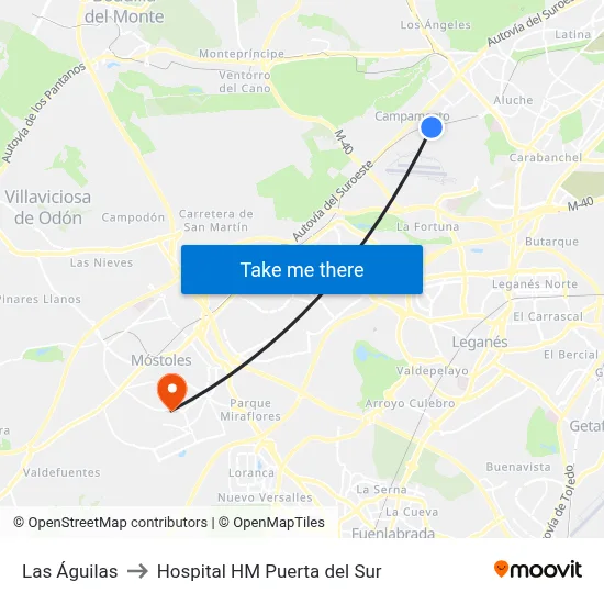 Las Águilas to Hospital HM Puerta del Sur map