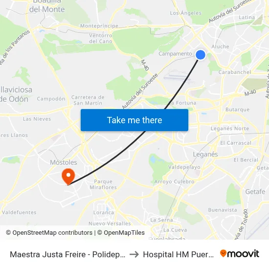 Maestra Justa Freire - Polideportivo Aluche to Hospital HM Puerta del Sur map