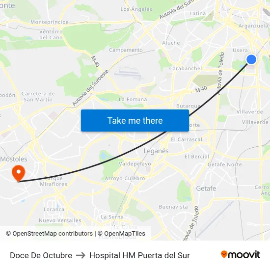 Doce De Octubre to Hospital HM Puerta del Sur map