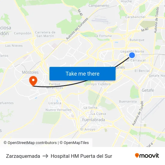 Zarzaquemada to Hospital HM Puerta del Sur map