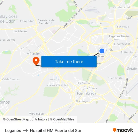 Leganés to Hospital HM Puerta del Sur map