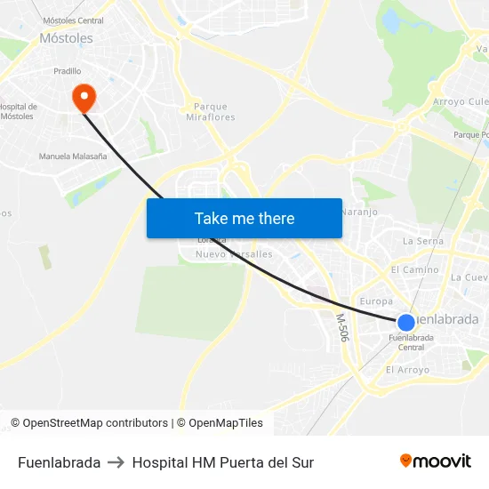 Fuenlabrada to Hospital HM Puerta del Sur map