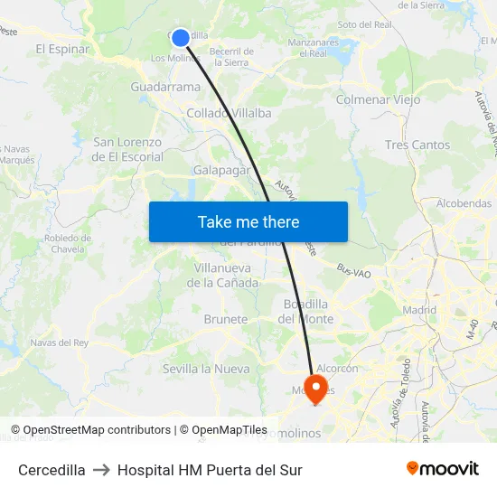 Cercedilla to Hospital HM Puerta del Sur map