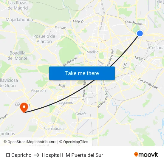 El Capricho to Hospital HM Puerta del Sur map
