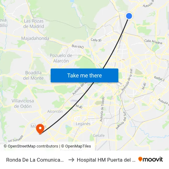 Ronda De La Comunicación to Hospital HM Puerta del Sur map