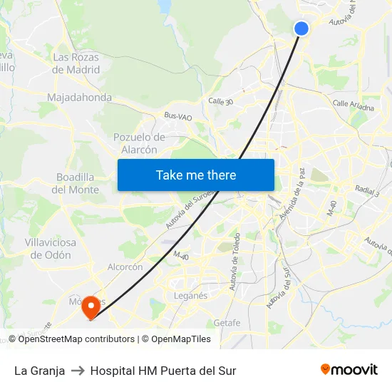 La Granja to Hospital HM Puerta del Sur map