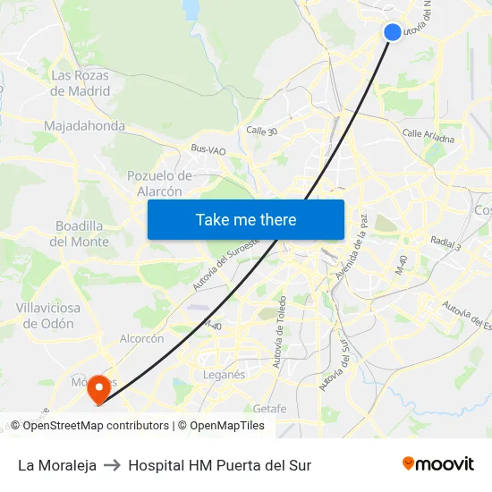 La Moraleja to Hospital HM Puerta del Sur map