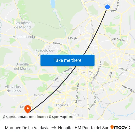 Marqués De La Valdavia to Hospital HM Puerta del Sur map