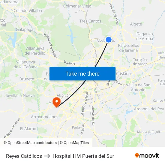 Reyes Católicos to Hospital HM Puerta del Sur map