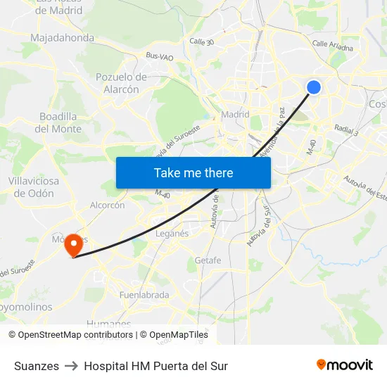 Suanzes to Hospital HM Puerta del Sur map